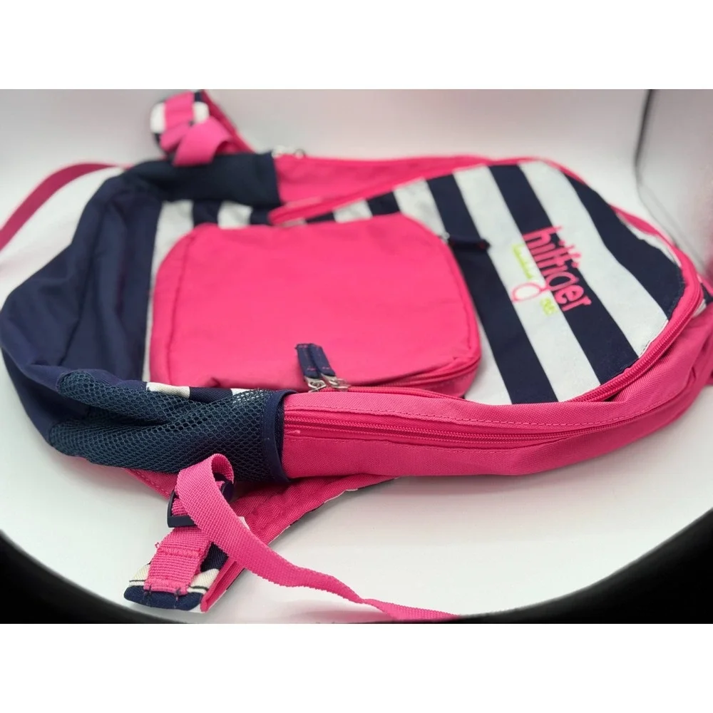 hilfiger Pink Blue White Backpack - 17 Inches - 3 Zipper Sections